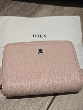 TOUS Blush Pink Leather Zip-Around Compact Wallet